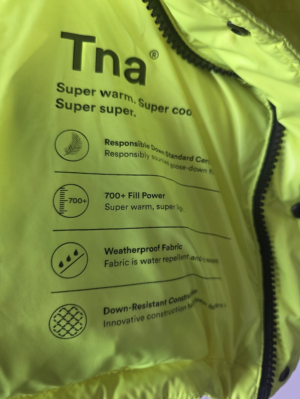TNA Super Puff Neon Fluorescent Yellow Puffer Winter Jacket Womens XL - Picture 10 of 14